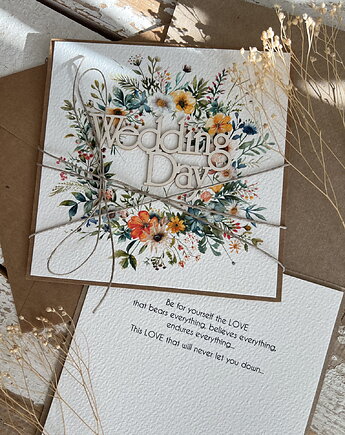 Kartka ślubna na ślub po angielsku - Wedding Day z życzeniami, sorte