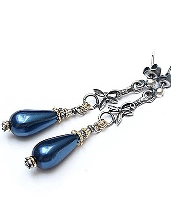 Kolczyki srebrne Navy pearls, Katia i krokodyl