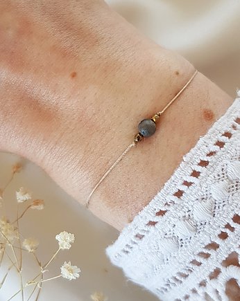 Beżowa bransoletka z labradorytem, LEI handmade 