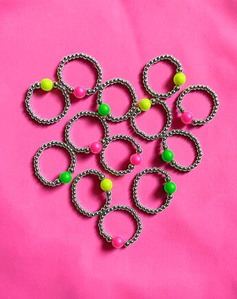 Pierścionek : PINK : Swarovski neon pearls : silver, kaktusia