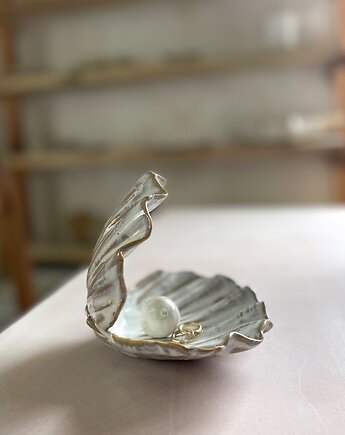 Ceramiczna Muszla Muszelka Skarbiec z Perłą na Biżuterię Biała, Maison Fragile