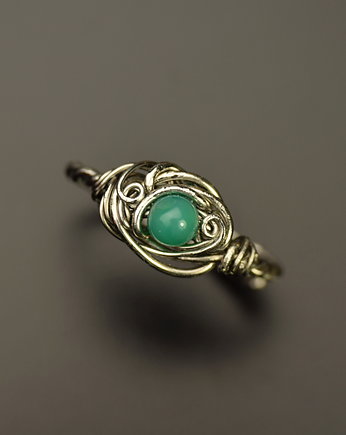 Pierścionek regulowany zielony agat wire wrapping, Agata Rozanska