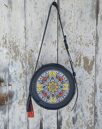 Teczka skórzana , wykonana ręcznie . Mandala., pracownia kala