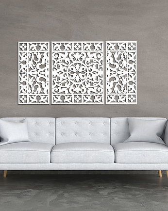 DEKORACYJNY TRYPTYK AŻUROWY, KWIATOWA ORNAMENTYKA, DEKORACJA ŚCIENNA 3D, 80 x, ORNAMENTI