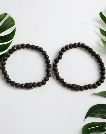 KOMPLET dla PARY - czarny turmalin & lawa, kaktusia