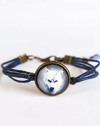 Bransoletka - Biały wilk - granatowa, sznurki, yenoo
