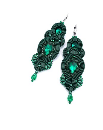 Kolczyki sutasz zielone "Orina" długie wiszące wieczorowe z kryształami, Katrina Rossa