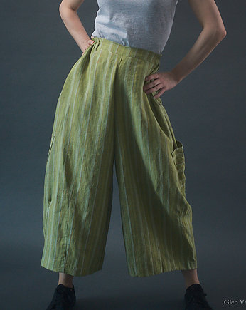 Spodnie lniane zielone w paski, soie star