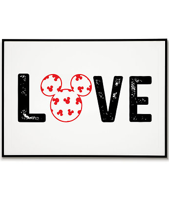 Plakat LOVE myszka miki NAPIS, Bajkowe Obrazki
