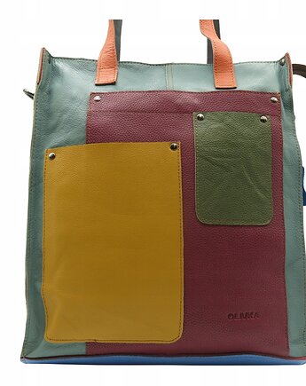 Torebka damska na ramię, shopper, duża, pojemna, mieści A4 skórzana OLIVKA, Olivka Warsaw