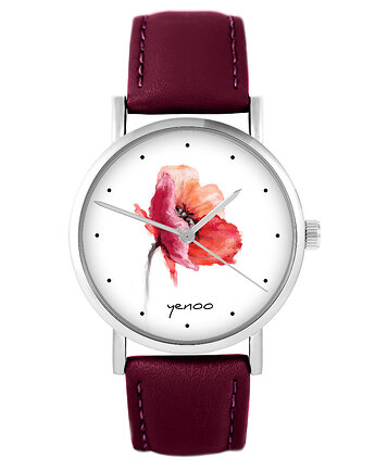 Zegarek - Mak - skórzany, burgund, yenoo