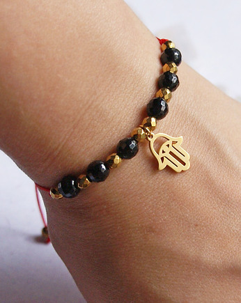 Ochronna bransoletka - czarny turmalin, hamsa, kaktusia