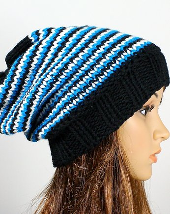 Czapka beanie hipster krasnal czarna w paseczki, RękaProduction