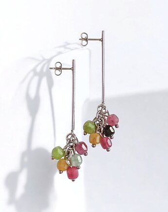 Kolczyki  kolorowe gronka : kwarc multicolor i stal szlachetna, kaktusia