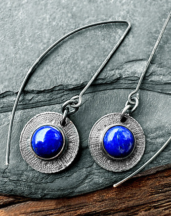 Srebrne kolczyki wiszące tribal z naturalnym kamieniem, lapis lazuli, SHAMBALA