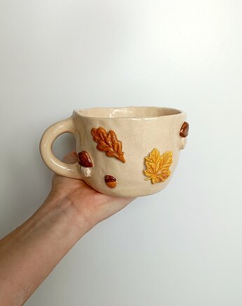 Ceramiczny jesienny kubek w liście i grzyby, Ceramic Reve