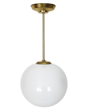 Lampa wisząca Mid Century Modern, lata 50., mosiądz i szkło, kula 25 cm, Relikt design