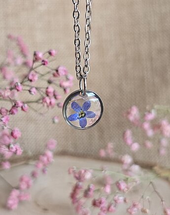 Suszone kwiaty srebrny wisiorek srebrna zawieszka niezapominajka niezapominajki, zkwiatem