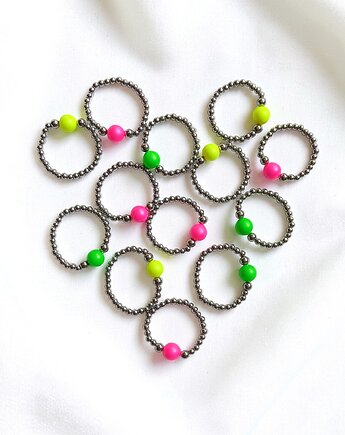 Pierścionek : Swarovski neon pearls : NEON PINK : silver, kaktusia