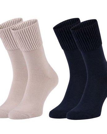 Zestaw 2 par skarpet bezuciskowych z wełny MERINO beżowe i granatowe, EsteraShop