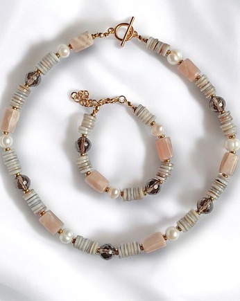 UNIKATOWY komplet : naszyjnik i bransoletka : mix minerałów II, kaktusia