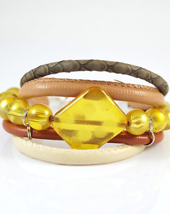 Bransoletka - Żółta - rzemienie, koraliki, yenoo