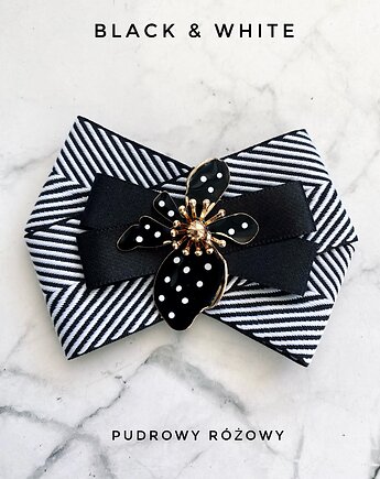 Brosza Black & White z efektowym kwiatem w kropeczki New, Pudrowy Różowy