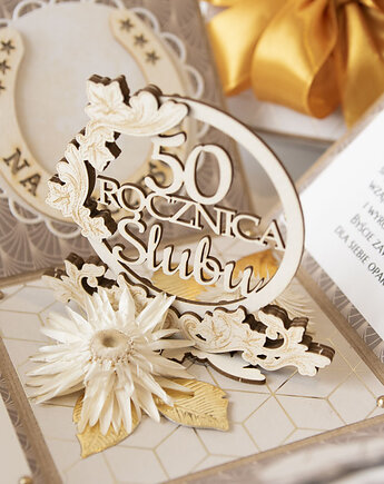 50 rocznica ślubu, złote gody, exploding box, kartka 3d, Papiernik