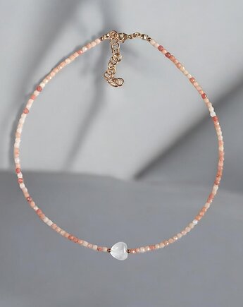 Choker z serduszkiem: awenturyn łososiowy i kryształ górski, kaktusia