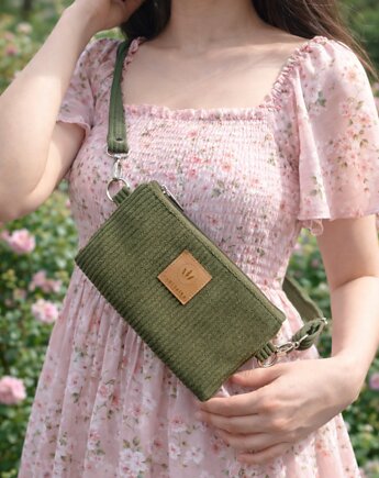 Sztruksowa mini nerka saszetka na telefon Khaki, sabi tatka