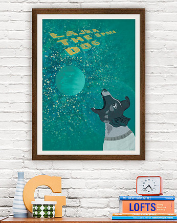 Łajka, kosmiczny pies - plakat 50x70 cm, minimalmill