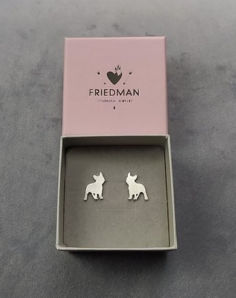 Srebrne kolczyki buldogi francuskie, srebro 925, Friedman Jewelry