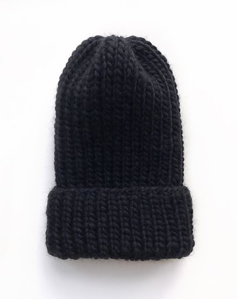 Wełniana czarna czapka Lily long 100% wełna handmade ręcznie robiona, GANGSTA KNIT