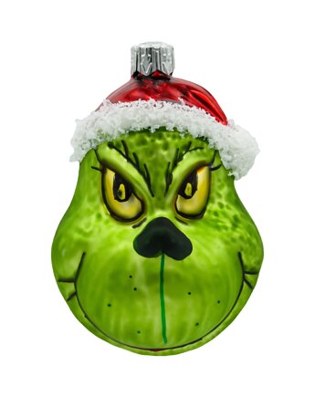 Bombka choinkowa: Zielony stwór Grinch w czapce Mikołaja, Syn Bombkarza
