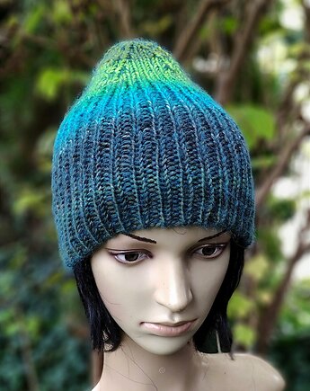 Ombre z turkusem / czapka z jedwabiem, agat handmade