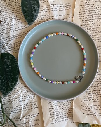 Kolorowy naszyjnik szkalne perły koraliki akrylowe, Panji Handmade