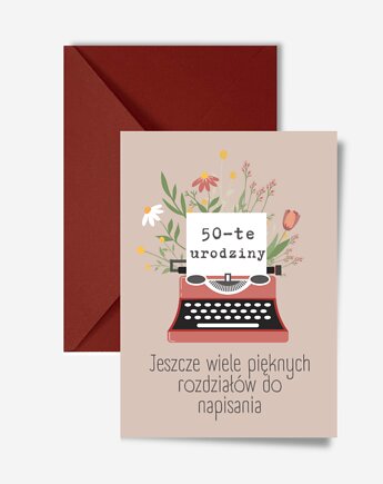 Kartka na 50. urodziny dla kobiety, delikatne kwiaty, elegancki styl, DODUMU