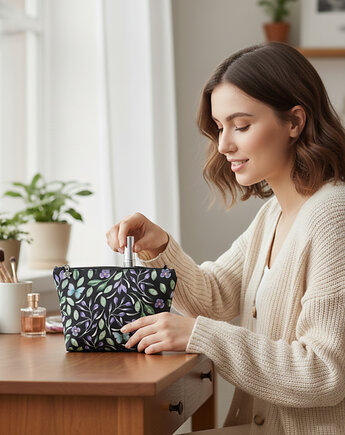 Kosmetyczka damska wodoodporna liście kwiaty Kw019, Pracownia25