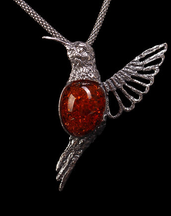 Duży wisior srebrny ptak z bursztynem koniakowym, Andorii by Baco