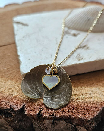 Naszyjnik z serduszkiem z masy perłowej i różowym kwarcem, REVEAL