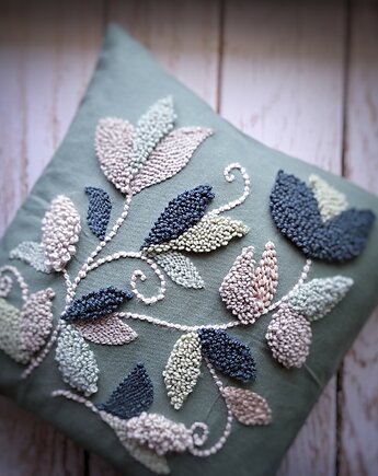Poduszka summer green 2- bawełna kwiaty liście japani Boho, PUCHAKI
