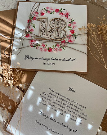 Ręcznie robiona kartka na (18) osiemnaste urodziny, prezent życzenia od matki, sorte