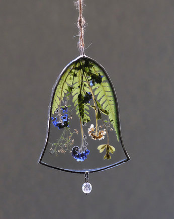 Dzwonek witraż z suszonymi roślinami, BeArt Handmade