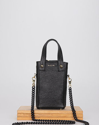 Mała torebka Phone Bag czarna lekko błyszcząca z łańcuszkiem, OSOBY - Prezent dla żony