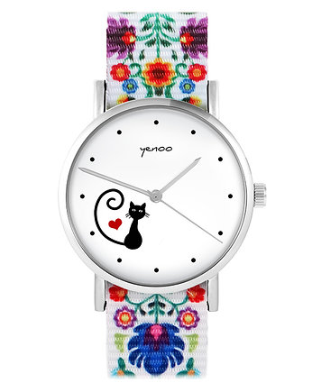 Zegarek - Kotek, serce - folk biały, nato, yenoo