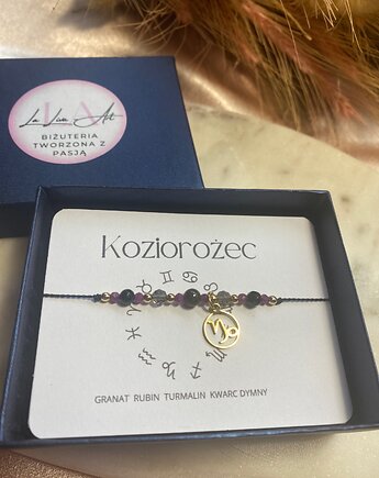Bransoletka na jedwabnej nici  kamienie naturalne Zodiak  Koziorożec, la liva art