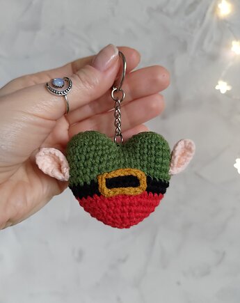 Brelok serduszko elf, Brelok na prezent, Upominek świąteczny, EcoToysByNastya
