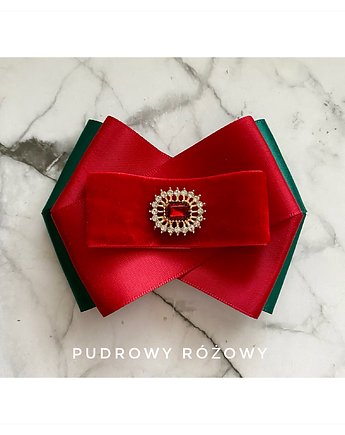 Brosza z czerwonym  kryształkiem Święta, Pudrowy Różowy