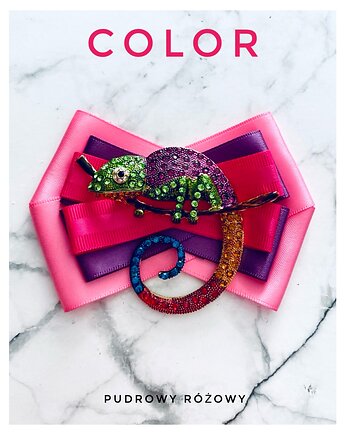 Brosza  z Ogromnym  Kameleonem Kolekcja COLOR, Pudrowy Różowy