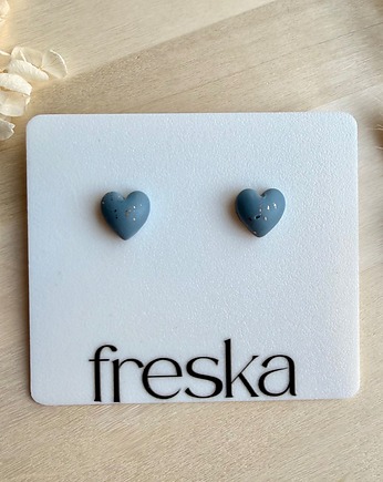 Kolczyki Serca 3D - niebieskie ze złotem, freska